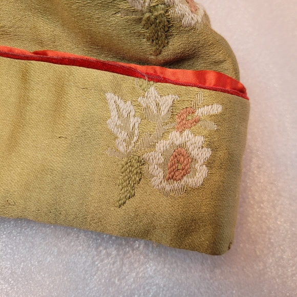Vintage Chinese Silk Hat Floral Embroidery green-gold and red antique - Picture 8 of 11